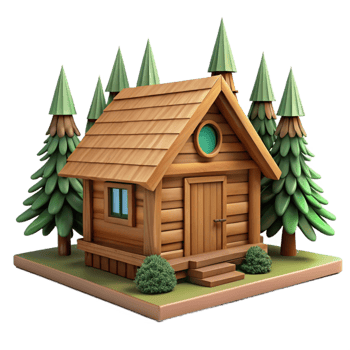 extraordinary minimalist Wooden Cabin in Forest Isolated with Shadow exclusive png