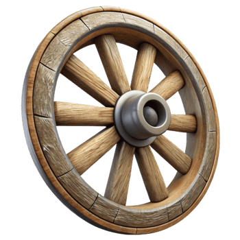 serene modern Wooden Cart Wheel Isolated with Metal Rim premium png