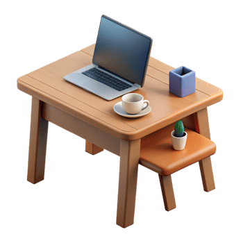 impressive contemporary Wooden Desk with Laptop and Coffee Cup Transparent Element png