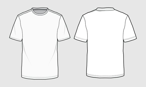 A white t - shirt template, with a black outline vector