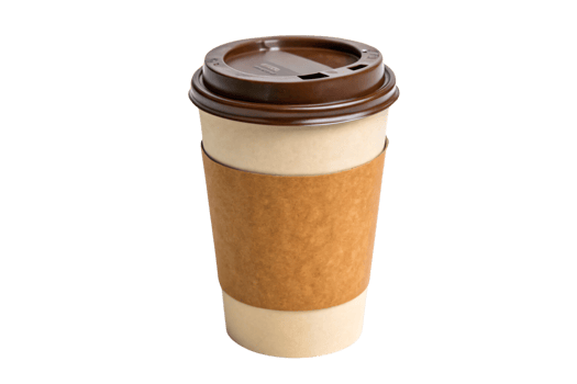 A kraft-style cup with a snug cardboard sleeve and dark brown lid, exuding earthy tones perfect for cozy coffee moments png