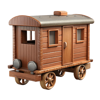 elegant abstract Wooden Toy Train Caboose Side View Isolated Cutout premium png