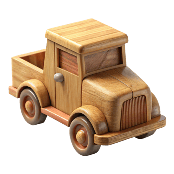elegant rustic Wooden Toy Truck Isolated on Transparent Background premium png
