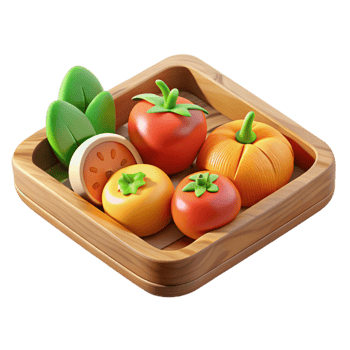 vibrant creative Wooden Tray with Fresh Fruits Cutout exclusive png