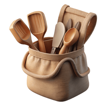 vibrant rustic Wooden Utensil Set with Cloth Pouch Cutout detailed png