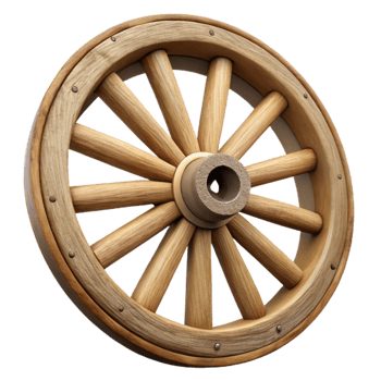 vibrant artistic Wooden Wagon Wheel with Spokes Cutout on Transparent Background premium png