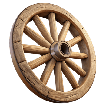 beautiful modern Wooden Wagon Wheel with Spokes Cutout on Transparent Background detailed png