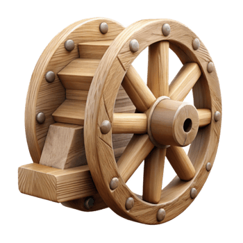 vibrant artistic Wooden Water Wheel Side View Isolated Element detailed png