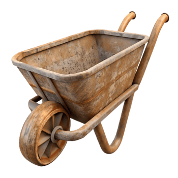 elegant artistic Wooden Wheelbarrow Cutout with Rusty Metal png