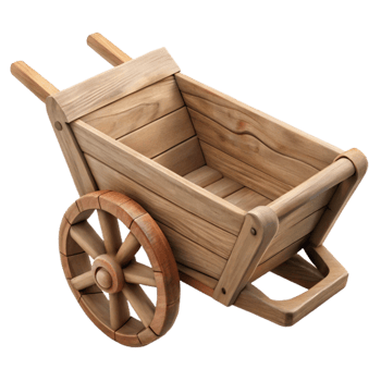 serene classic Wooden Wheelbarrow Side Angle Cutout original png