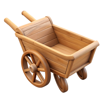 elegant modern Wooden Wheelbarrow Side View Transparent Background genuine png