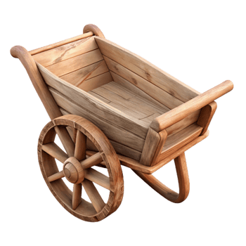 elegant abstract Wooden Wheelbarrow Side View Transparent Background premium png