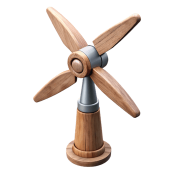 magnificent minimalist Wooden Wind Turbine Cutout with Blades Rotating professional png