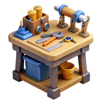 magnificent abstract Work Bench with Tools Top View Isolated high resolution png