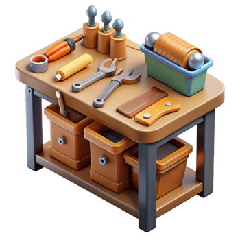 extraordinary artistic Work Bench with Tools Top View Isolated genuine png