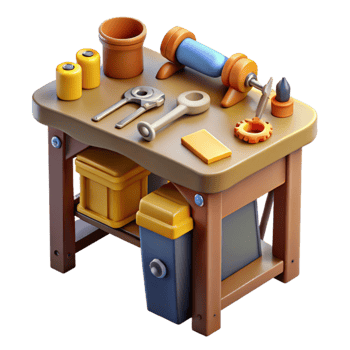 elegant rustic Work Bench with Tools Top View Isolated genuine png