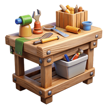 wonderful artistic Work Bench Wooden with Tools Isolated professional png