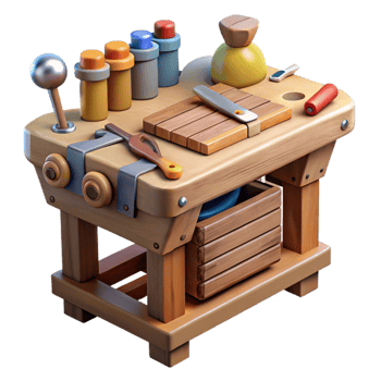 vibrant abstract Work Bench Wooden with Tools Isolated high resolution png