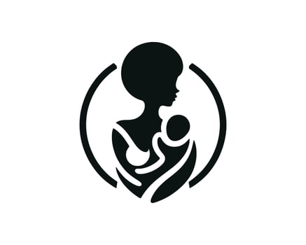A black and white silhouette of a woman holding a baby vector