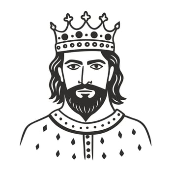 Medieval king with crown and robe, royal portrait with detailed beard and elegant attire vector