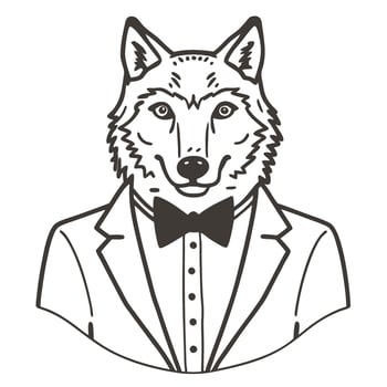 Wolf in a suit elegant anthropomorphic illustration with bow tie and shirt vector