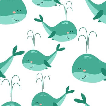 Seamless pattern cute funny green whale vector