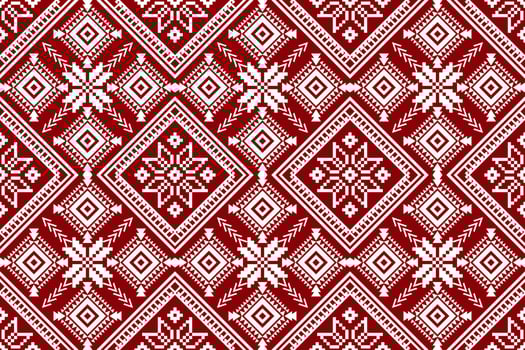 Red and white background, Geometric flowers seamless pattern.floral cross stitch pattern traditional.Aztec style,abstract background.design for texture,fabric,clothing,decoration,scarf,print vector