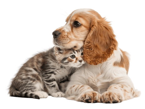 Cute puppy and kitten cuddling together, showcasing friendship and warmth png