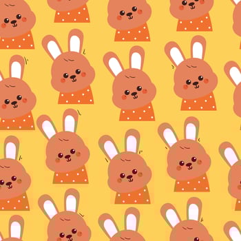 seamless pattern cute cartoon bunny with orange shirt. cute animal drawing for wallpaper, pattern, background vector