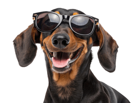 A happy dog wearing sunglasses, showcasing playful and fun personality png