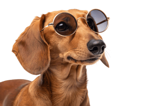 Stylish dog wearing sunglasses, exuding cool and confident vibe png