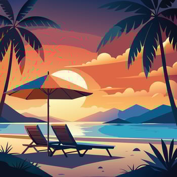 Tropical Beach Sunset Scene vector