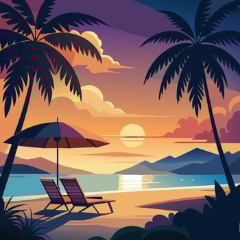 Tropical Sunset Beach Scene vector