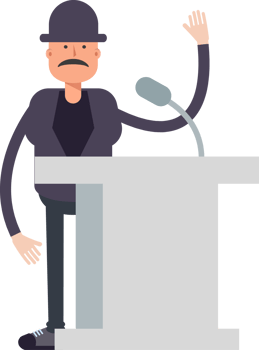 Old Man Character Speaking on Podium png