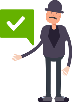 Old Man Character and Check Mark png