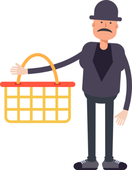 Old Man Character Holding Shopping Basket png