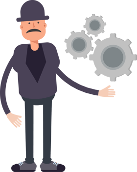 Old Man Character Holding Gears png