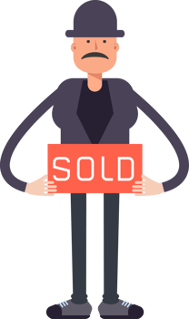 Old Man Character Holding Sold Signage png