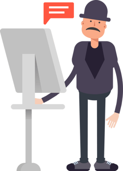 Old Man Character Working on Computer png