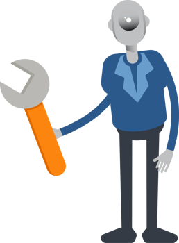 Robot Employee Character Holding Wrench Tool png