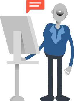 Robot Employee Character Working on Computer png