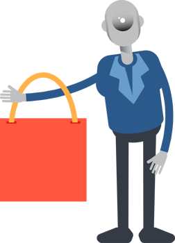 Robot Employee Character Holding Shopping Bag png