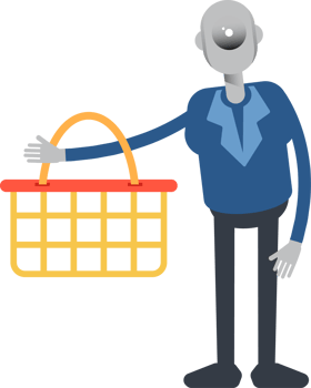 Robot Employee Character Holding Shopping Basket png