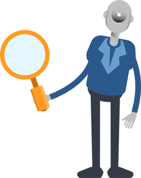 Robot Employee Character Holding Magnifier png