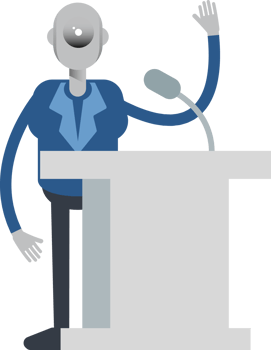 Robot Employee Character Speaking on Podium png