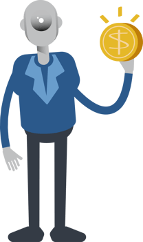 Robot Employee Character Holding Dollar Coin png