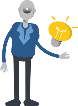 Robot Employee Character and Light Bulb png