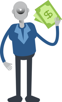 Robot Employee Character Holding Dollar Banknotes png