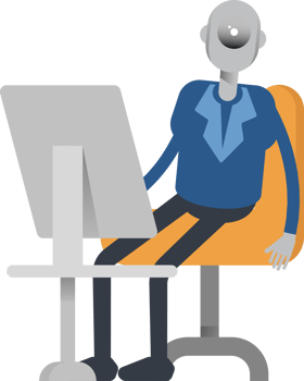 Robot Employee Character Working on Desktop png