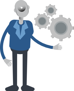 Robot Employee Character Holding Gears png